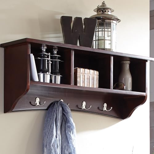 Alaterre Furniture Shaker Cottage Wall-Mounted Coat Rack with 3 Storage Cubbies and 4 Hooks – Space-Saving Storage Rack and Wall Shelf Organizer for Entryway, Hallway, or Mudroom (Espresso Finish) - Image 5