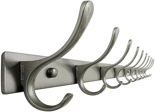 SKOLOO Coat Rack Wall Mounted - 10 Hooks, Heavy Duty, Stainless Steel, Metal Wall Hanger, Sturdy Coat Hooks for Hanging Coats, Jacket, Clothes, Hat, Matte Grey by SKOLOO