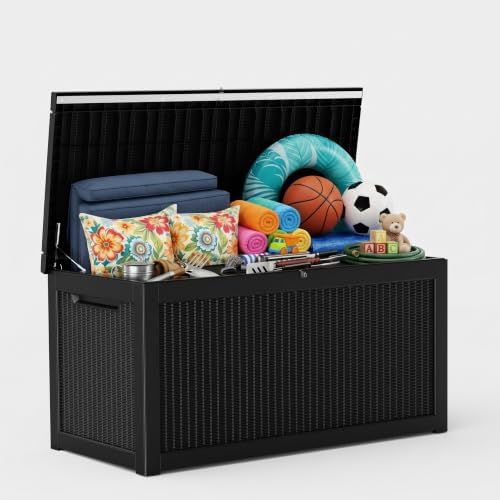 Vixzen 320 Gallon Deck Box, Lockable Waterproof Resin Storage Box，Black by Vixzen