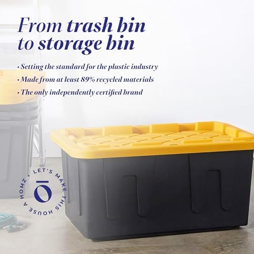 HOMZ Durabilt Plastic Storage Bins with Lids, 27 Gal, Black/Yellow, 4 Pack - Image 3