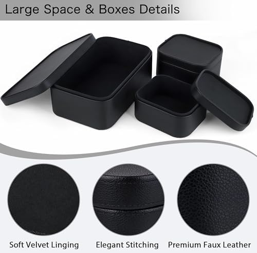 HofferRuffer Faux Leather Decorative Storage Boxes, Dust proof Storage Shelf Baskets with Lids Trays, Storage Bins Memory Box Organizer for Home, Office, Jewelry & More, Set of 3 (Black) - Image 4
