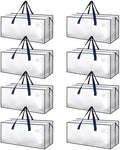 HealSmart 8 Pack Extra Large Moving Bags with Zippers & Carrying Handles, Heavy-Duty Storage Tote Moving Boxes for Dorm Room Essentials Storage Bags, Clear by HealSmart