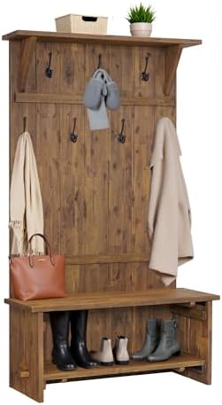 Alaterre Bethel Rustic Solid Wood Entryway Hall Tree with Bench, Natural by AlaterreFurniture