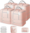 Comforter Storage Bag - 120L Bedding Storage Bags for Moving Closet, Washable Blanket Storage Bag, Ultra Space Saving Self Compression Organizer, 4-Pack, Pink by EasortmPackingCubes