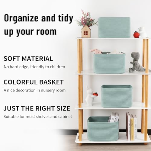 4 Pack Storage Baskets for Organizing Toys, Towels, and Clothes, Woven Basket for Shelves, Sturdy Nursery Cube Bins for Storage, 13''L x9''W x7.8''H, Frosty Green - Image 3