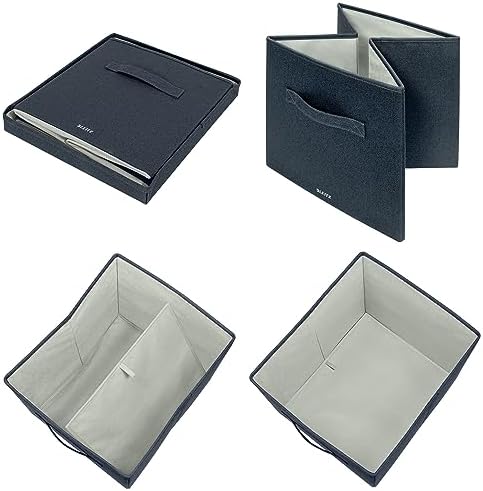 Leitz Fabric Storage Box with Lid, Set of 2 Cube Storage Unit Boxes, Foldable Fabric Ottoman Storage Box, Foldable & Eco Conscious Organiser Box, Recycle Range, Velvet Grey, Large, 61450089 - Image 6