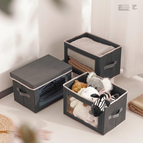Homsorout Storage Bins with Lids - Fabric Storage Boxe with Window, Collapsible Closet Organizers with Handles, 9 Pack Decorative Bin, Home Cubes Baskets for Clothes, Hat, Books, Dark Grey - Image 5