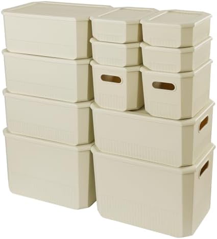ANMINY Plastic Storage Bins Baskets with Lids, 12-Pack, 2XL+4L+2M+4S by ANMINY