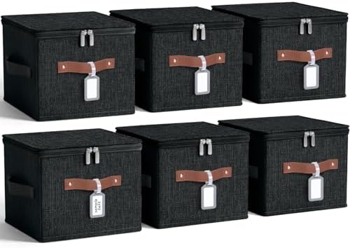 6 Pack Fabric Closet Storage Bins with Lids, 15×10×10 in, Black by Unknown