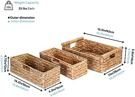 VATIMA Large Water Hyacinth Storage Baskets for Organizing with Wooden Handles for Shelves, 2 Bathroom Small Basket, Water Hyacinth Toilet Paper Baskets, Set of Natural Wicker Storage Basket for Home - Image 5