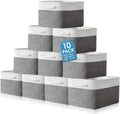 FoldTier 10 Pack Large Collapsible Fabric Storage Baskets with Handles Decorative Storage Bins for Organizing Shelves Toys Clothes(White & Gray,16 x 12 x 10 Inches) by FoldTier