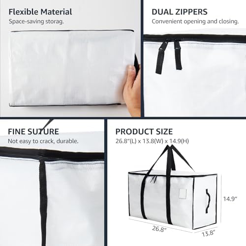 Moving Bags Heavy Duty Extra Large, Moving Boxes, Moving Supplies Essentials, Blue Storage Bins with Lids, Plastic Packing Totes, Storage Bags for Clothes with Handles & Zippers(White, 12 Pack) - Image 7