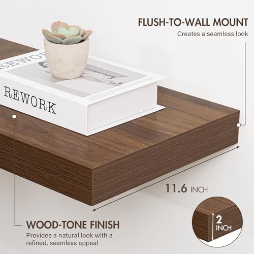 Acovy 36 Inch Floating Shelves, 12" Deep Floating Shelf Wall Mounted, 36" Wall Shelves, Rustic Deep Bookshelf, Extra Deeper & Thicker Display Shelves for Bedroom, Living Room, Gray, Set of 2 - Image 3