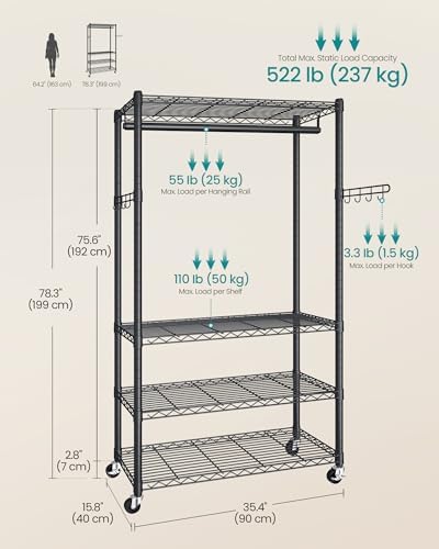 SONGMICS Heavy-Duty Clothes Rack, Portable Closet on Wheels, Garment Rack - Image 5