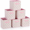 6 Pcs Pink Bow Cube Storage Bins 12.5 Inch Storage Basket with Handle, Cute Girls Organizer Basket, Collapsible Fabric Box for Classroom Bedrooms Office Home Decoration (Bow) by BBSET