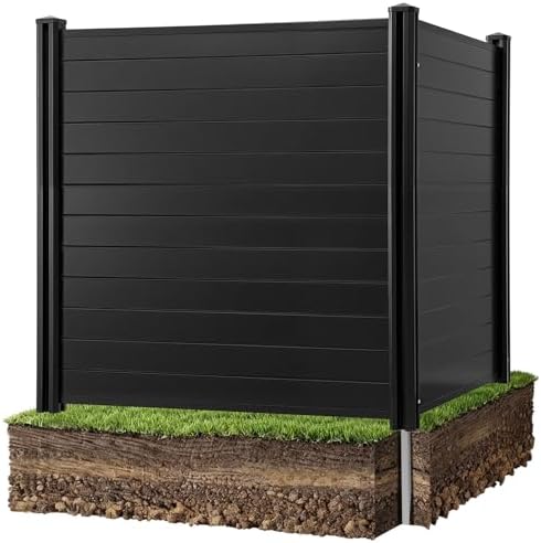 VEVOR 2 Panels Outdoor Privacy Screen, 48 x 48 in Air Conditioner Fence with 27.6 in Ground Stakes, Pool Equipment Enclosure, Horizontal Vinyl Privacy Fence, Ideal for Trash Can and A/C Units, Black by VEVOR