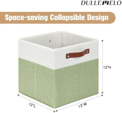 DULLEMELO Fabric Storage Cubes, 12x12 Storage Cube Bins for Organizing, Foldable Storage Baskets Square Cloth Bins for Cube Storage, Cube Organizer for Storage,White&Green - Image 3