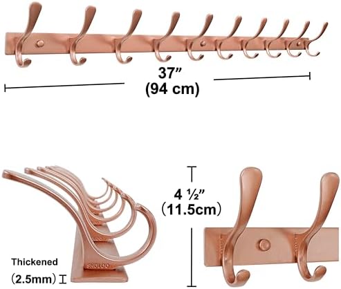 SKOLOO Coat Rack Wall Mounted - 10 Hooks, Heavy Duty, Stainless Steel, Metal Wall Hanger, Sturdy Coat Hooks for Hanging Coats, Jacket, Clothes, Hat, Matte Rose Gold - Image 5