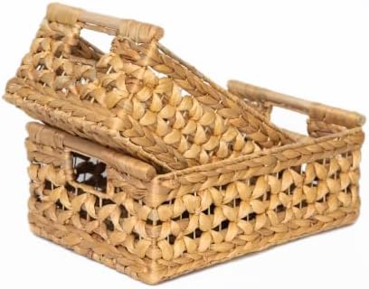 NAYA Set of 2L (16.5"&15") Water Hyacinth Wicker Shelf Storage Baskets by MAKESUSTAINABLEANDBEAUTY