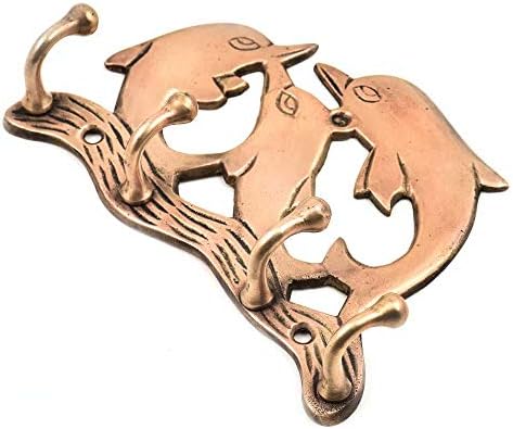 Indian Shelf 1 Piece Dolphin Gold Brass Wall Hooks for Bags Keys & Coats - Image 2
