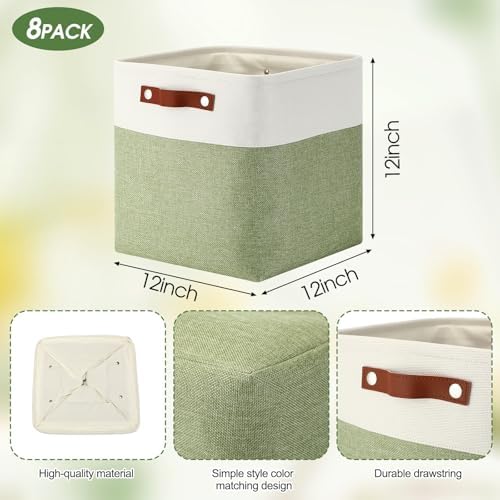Uiifan 8 Pack 12 x 12 x 12 Inch Large Storage Baskets Collapsible Fabric Storage Cubes Bins with Handles for Shelves Closets Nursery Home Clothes Toys Organizers, Green - Image 3