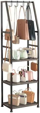 Tall Narrow Purse Organizer for Closet, 3-Tier Floor Standing Handbag Storage Rack with 8 Adjustable Hooks, Space-Saving Purse Display Stand for Small Space Bedroom Entryway(Dark Gray) by WCBSQX