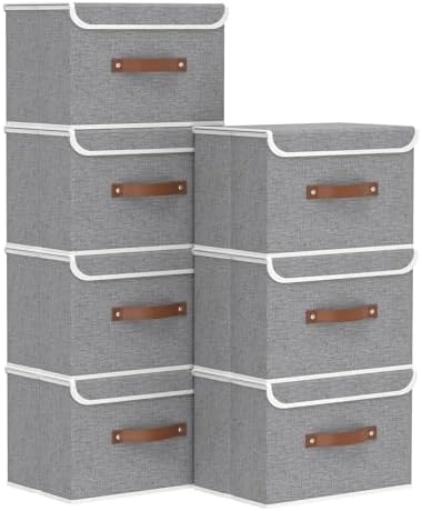 Yawinhe Fabric Storage Boxes with Lids,Grey,15.0x9.8x9.8in,7-Pack by Yawinhe