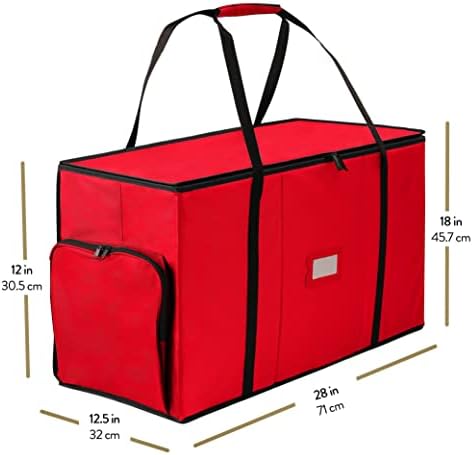 ZOBER All in One Christmas Ornament Storage Box & Decoration Container - Easy Access Removable Trays, Keeps 73 Ornaments - Adjustable Extent Area for Figurines and Pockets for Decoration - Red - Image 6