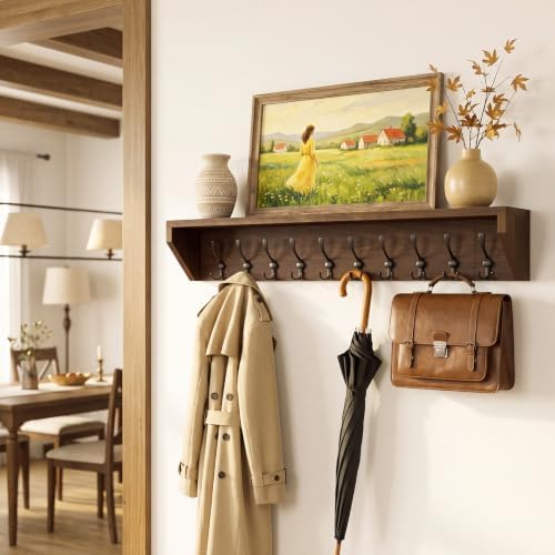 Geelin 48 Inch Wall Shelf with Hooks and Shelf Organizer Wall Mount Coat Rack with 10 Triple Hooks for Hanging for Entryway, Hallway, Bathroom, Living Room, Bedroom - Image 7