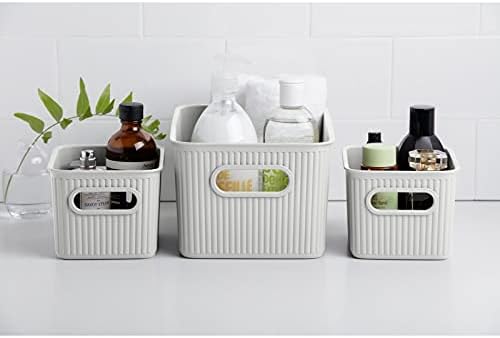 Superio Ribbed Collection - Decorative Plastic Basket Open Home Storage Bins Organizer, White (Set of 4) 1 Large, 1 Medium, 2 Small - Container Boxes for Organizing Closet Storage Bins for Shelves - Image 3