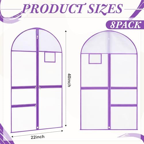 FoldTier 8 Pcs Clear Dance Costume Garment Bags for Dancers, 40 Inch,Purple - Image 2