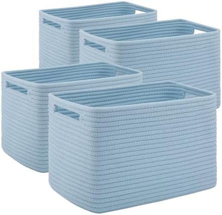 4 Pack Storage Baskets for Organizing Toys, Towels, and Clothes, Woven Basket for Shelves, Sturdy Nursery Cube Bins for Storage, 13''L x9''W x7.8''H, Blue by SIXDOVE