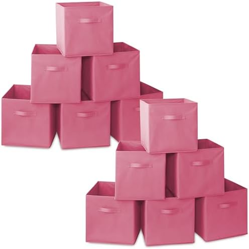 Casafield Set of 12 Collapsible Fabric Cube Storage Bins, Hot Pink - 13" Foldable Cloth Baskets for Shelves, Cubby Organizers & More by Casafield
