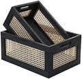 Wicker Wood Storage Baskets with Handle, Set of 2, Black by HODAKJUE