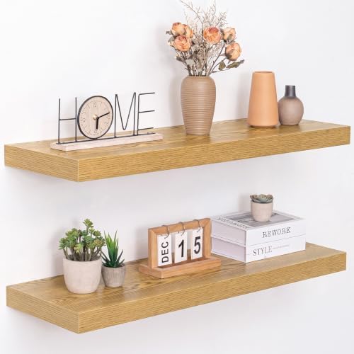 Acovy 36 Inch Floating Shelves, 12" Deep Floating Shelf Wall Mounted, 36" Wall Shelves, Rustic Deep Bookshelf, Extra Deeper & Thicker Display Shelves for Bedroom, Living Room, Set of 2 by Acovy