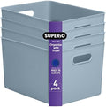 Superio Ribbed Collection - Decorative Plastic Basket Open Home Storage Bins Organizer, X-Large Blue (4 Pack) Container Boxes for Organizing Closet Storage Bins for Shelves 22 Liter/23 Quart by Superio
