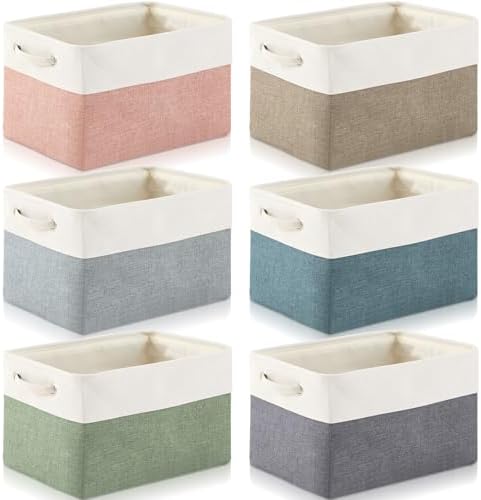6 Pack Cube Storage Bins Fabric Cube Basket Handle, Dark Morandi, 15x11x9.5 by Geiserailie