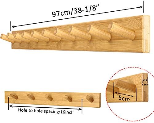 WEBI Coat Rack Wall Mounted,10 Hooks,38" Long Coat Hanger Wall Mount,Peg Rail Hat Hooks for Hanging Caps,Jacket,Clothes,Coats,Natural - Image 4