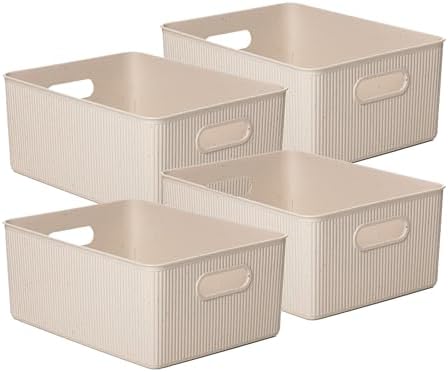 Superio Eco-Friendly Decorative Plastic Basket Open Home Storage Bins Organizer Baskets, Large (4 Pack) Container Boxes for Organizing Closet Storage Bins for Shelves Drawer Shelf 15 Liter by Superio