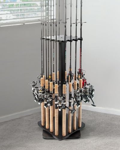 Ghosthorn Rotating Fishing Rod Holder for Garage,Wood Floor Pole Rack Black - Image 2