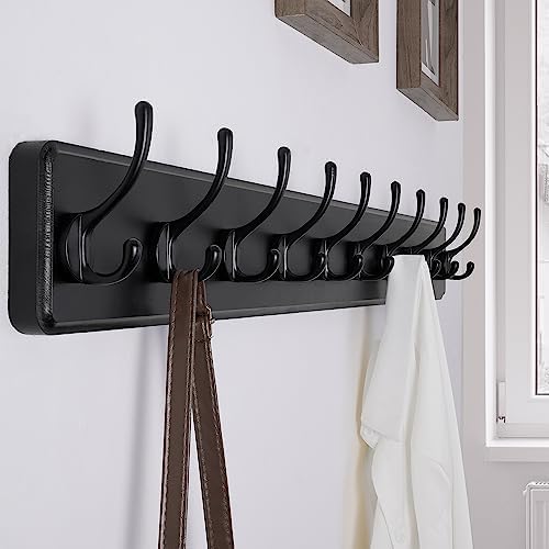 SKOLOO Rustic Wall Mounted Coat Rack, 10 Hooks, 38", Solid Wood, Black - Image 3