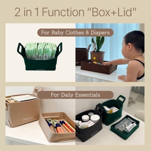 meaningLAB 3 Assorted Sizes Collapsible Felt Storage Box - 2in1 Function with Lid - Versatile Felt Storage Bins for Closet, Cube Organizer, Makeup & Basket (Brown) - Image 3