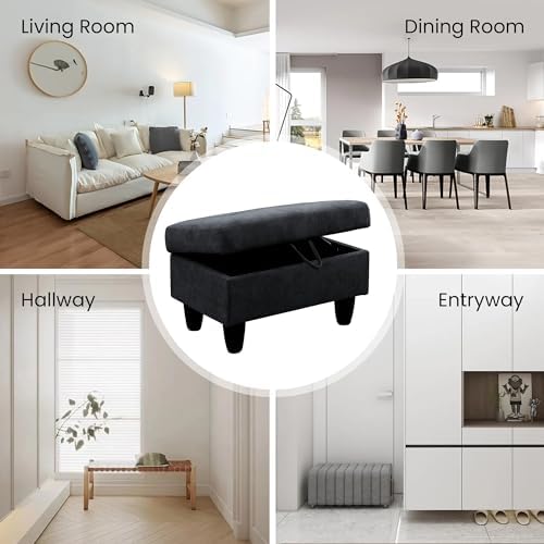 28.5'' Ottoman with Storage, Linen Ottoman Foot Rest for Living Room Upholstered Footstool, Perfect Storage Ottoman Bench Bag Floor Chair for Bedroom or Entryway, Black Grey - Image 4