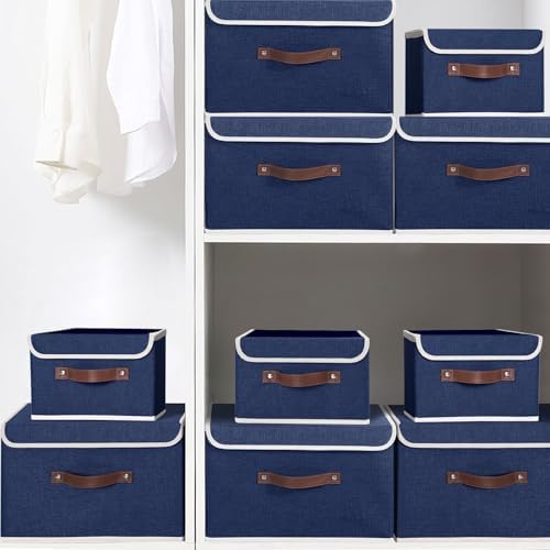 ANMINY Fabric Storage Box Bins with Lids, Blue, 13"x9"x7.9", 4 Pack - Image 6
