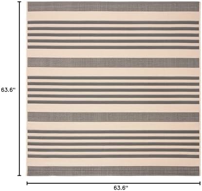 SAFAVIEH Courtyard Collection CY6062 Stripe Indoor/ Outdoor Non-Shedding Easy--Cleaning Patio Backyard Porch Deck Mudroom Area--Rug, 5'3" x 5'3" Square, Grey / Bone - Image 2