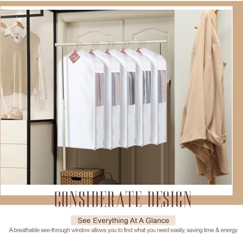 Briwooody Cotton Garment Bags,2 Sets,Moth Protection,40 x 24 x 10 in, White - Image 6