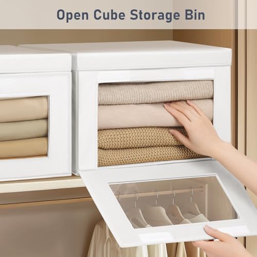 DIMJ Storage Bins with Lids - 6 Pack Large Fabric Closet Organizer with Window & Handles, Collapsible Decorative Storage Boxes for Shelves Under Bed, Books Clothes Blankets Sweaters Organization - Image 2