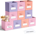 Teenyyou 10 Pack Fabric Storage Cubes 11 Inch Collapsible Cube Bins with Label Window & Handle Foldable Organizers Baskets for Shelf Closet Nursery Kids Room Clothes Book Toy(Gentle Pink Purple) by Teenyyou