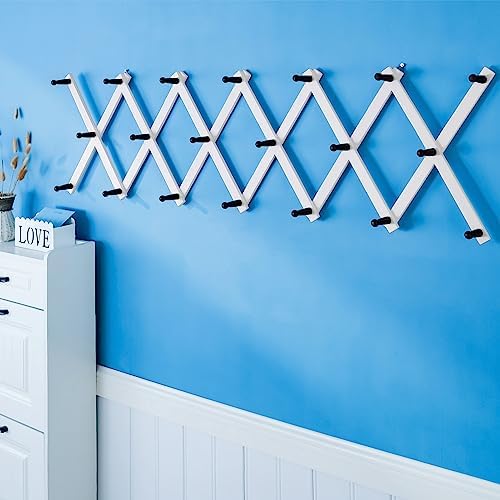 SKOLOO Hat Rack for Wall with 20 Hooks, Solid Wooden, Modern, Expandable Coat Rack Wall Mount for Coats, Hats, Bags, Baseball Caps, Black on White - Image 3