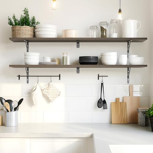 Kaboon 55 inch Long 10 inch Deep Floating Shelves for Wall Set of 2, Large Open Shelves Wall Mounted, Space Saving Home and Commercial Use, Eucalyptus - Image 2